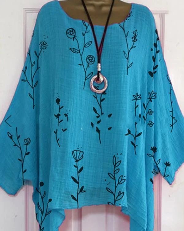 flower printed bat sleeve plus size blouses tops p94449