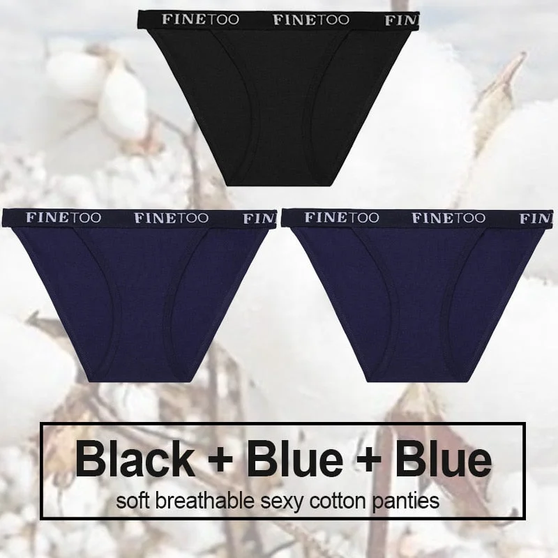 3PCS/Set Cotton Panties Briefs Women Underwear Female Underpants Sexy Lingerie Bikini Pantys Finetoo Brand Girls Femme Panties