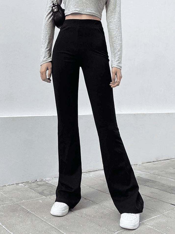 Brownm High Waist Solid Flare Leg Pants