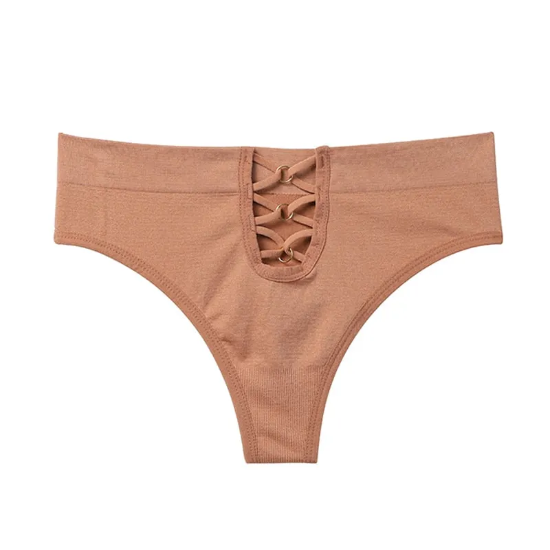 TERMEZY Women Sexy Cotton Panties Mid-waist Underwear Thong Female G String Breathable Lingerie Temptation Hollow Out Intimates