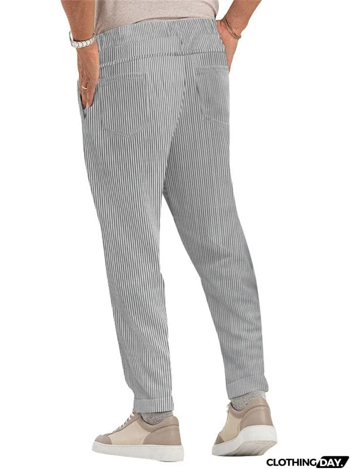 Men's Relaxed Fit Striped Straight-Leg Trousers