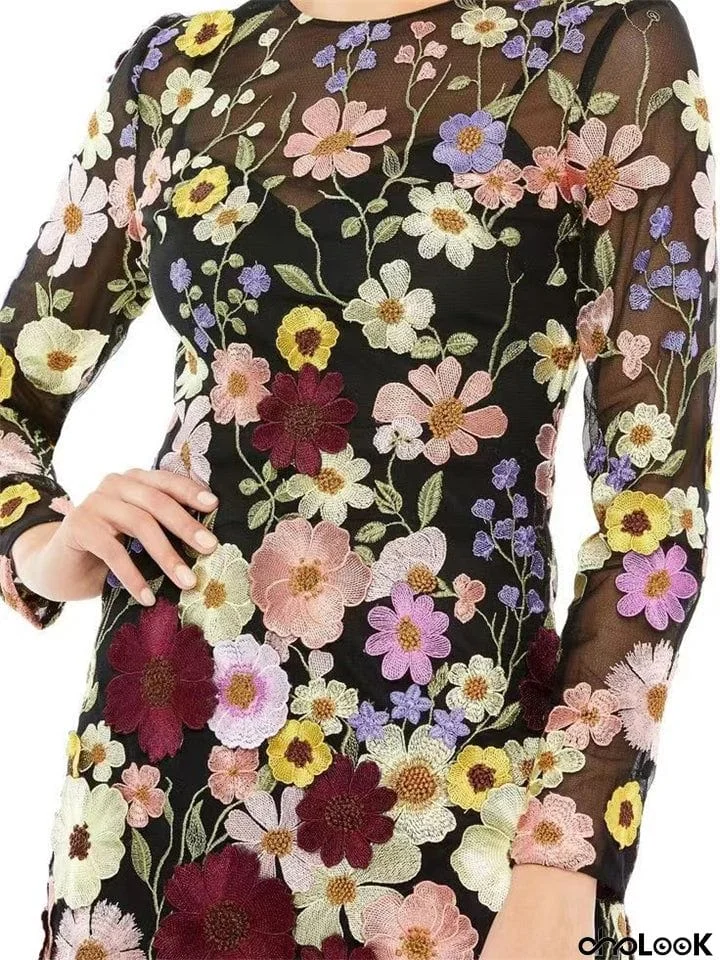 Women's Flower Embroidery Bodycon Sexy Mini Dresses