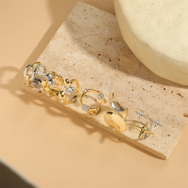 Copper 14K Gold Plated Geometric Star Rings