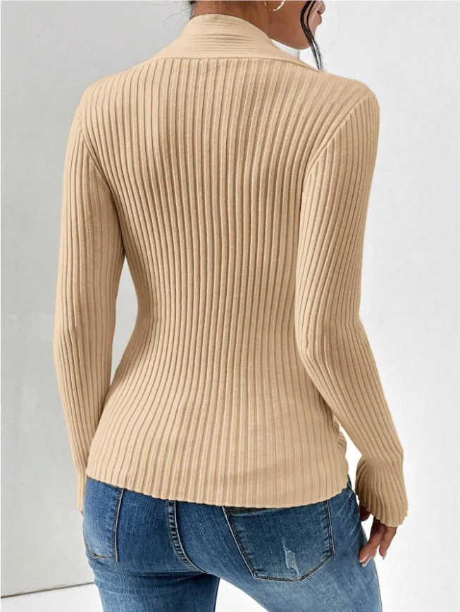 Nigikala Nigikala Women's Knitwear Fashion Temperament Thread Under The Fork Long Sleeve Solid Color Sweater