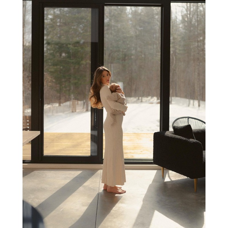 Ootddress Autumn Ruffled Knitwear Long Dress Female Long Sleeve Loose Ribbed High Waist Maxi Dress Streetwear Knit Solid Women Dress