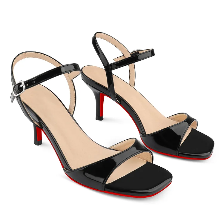 65mm Kitten Heels for Women Open Toe Ankle Strap Low Heel Sandals Red Bottom Party Wedding Dress Shoes  VOCOSI VOCOSI