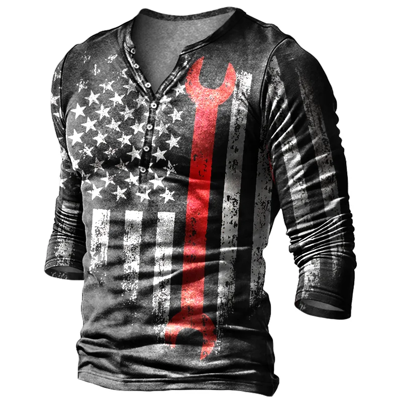 Men's outdoor casual retro printed long-sleeved T-shirt / [viawink] /