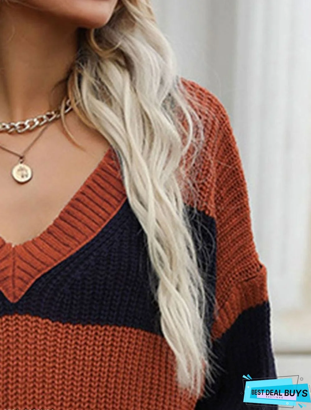 Fashion Striped V-Neck Long-Sleeved Casual Pullover