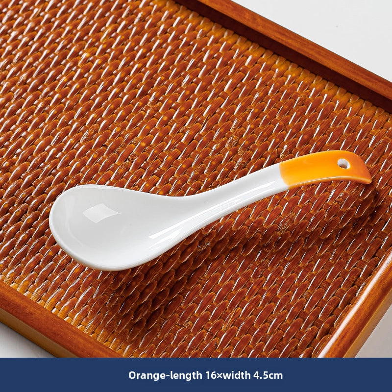 Japanese Style Small Soup Spoon Creative Blue And White Ceramic Spoon Household Thickened Curved Handle Anti-scalding Food Soup Spoon