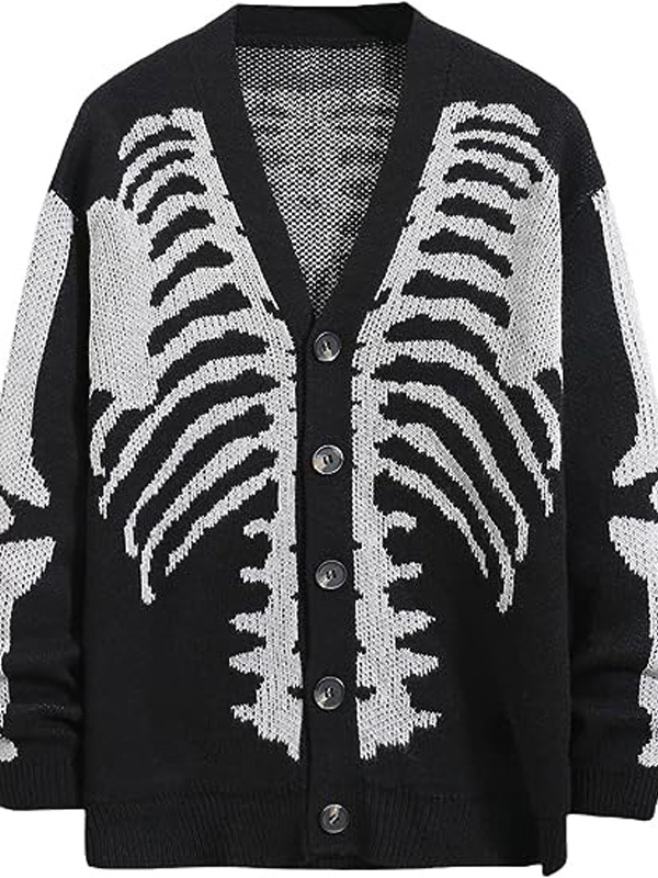Gothic Dark Halloween Skull Print Vintage Sweater