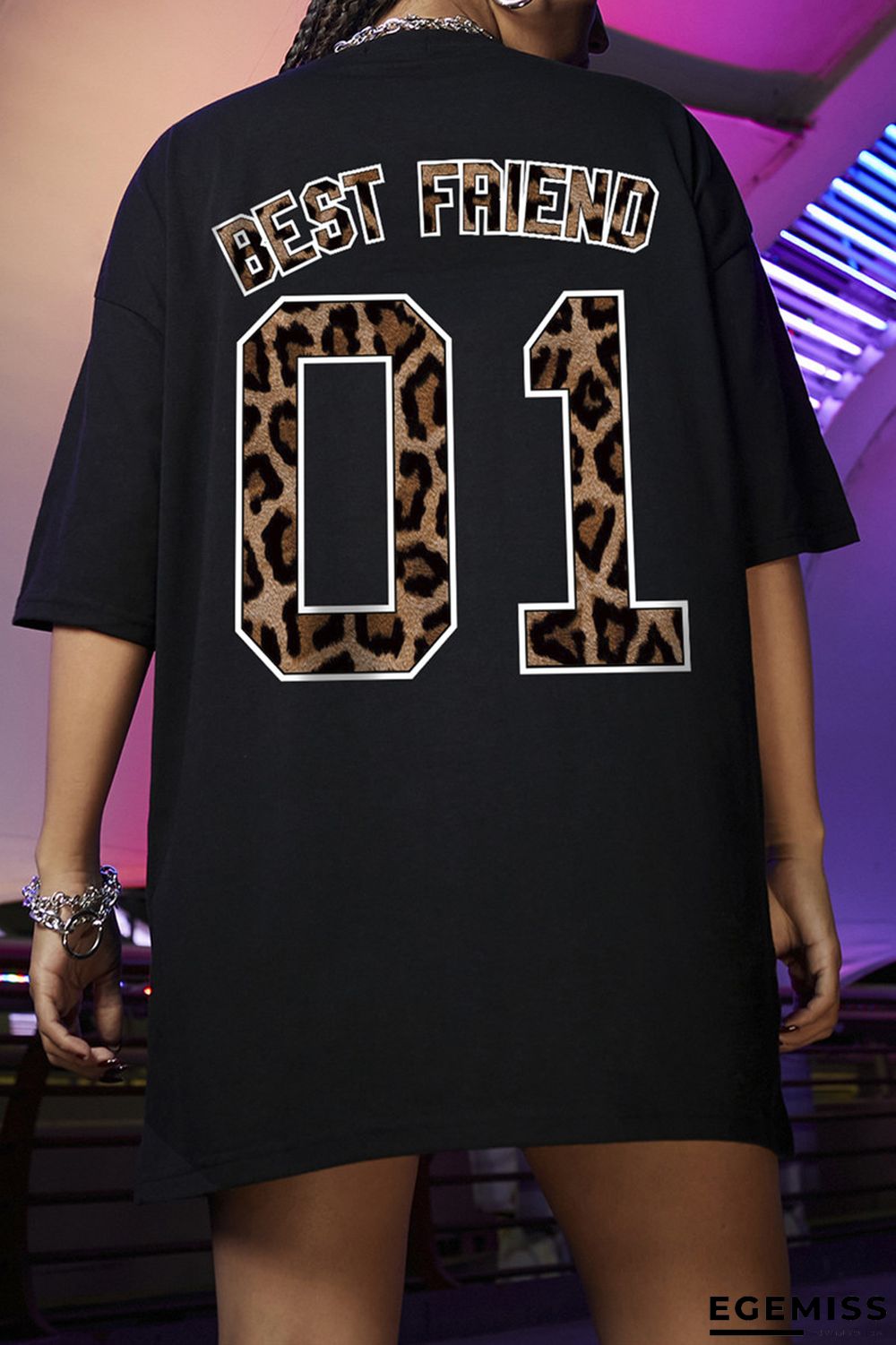 Black Fashion Casual Print Basic O Neck T-shirt Dress Dresses | EGEMISS