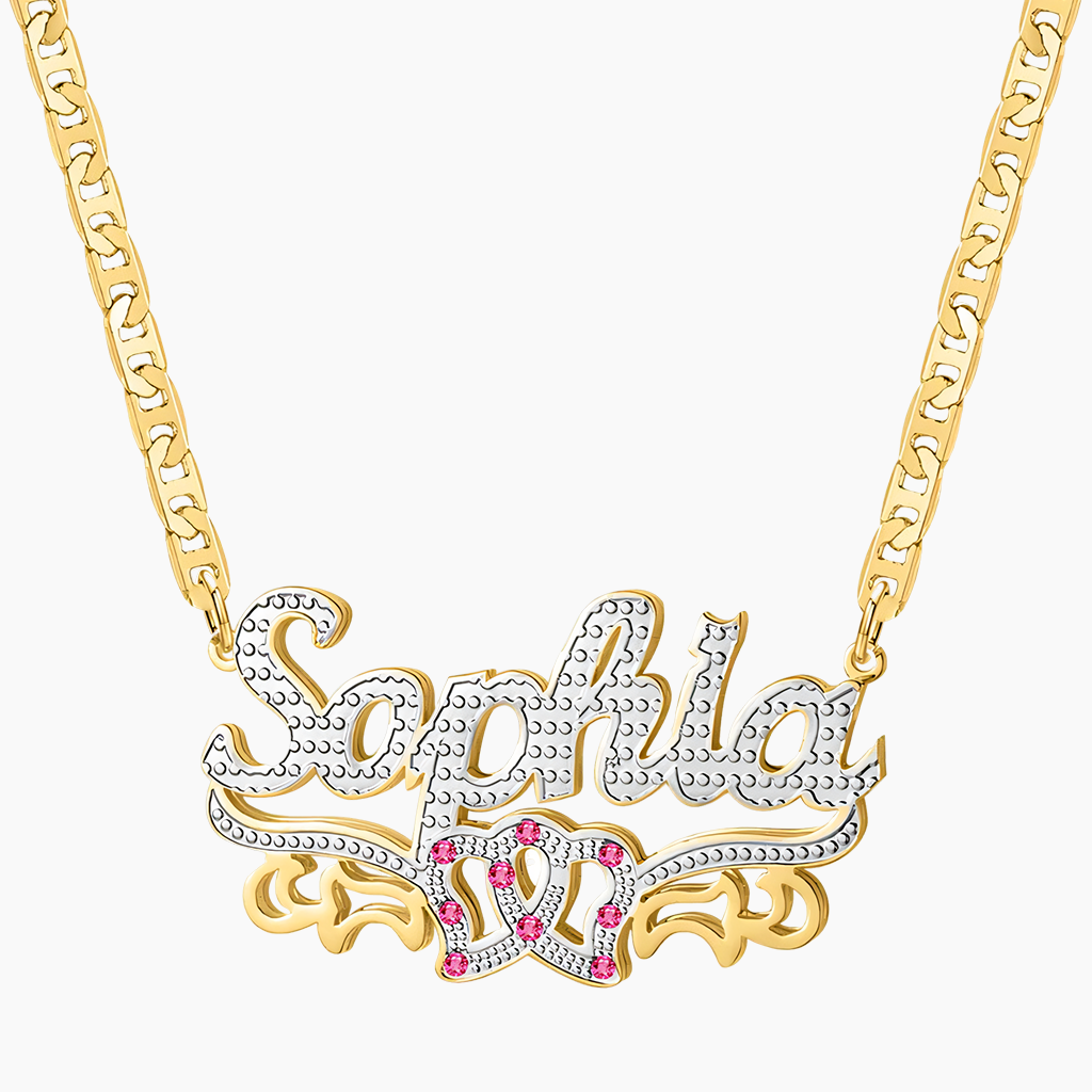 Custom Heart Name Silver Gold Necklace