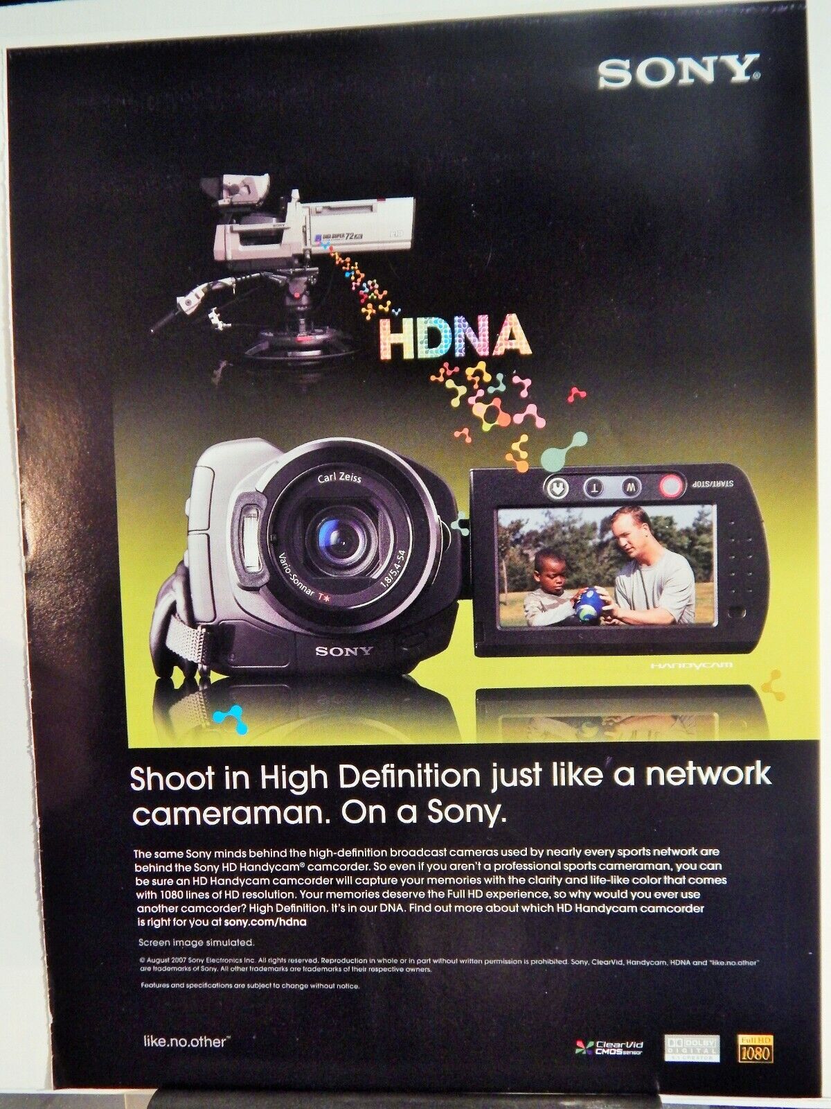 SONY HDNA HANDYCAM CAMCORDER 2007 VTG Photo Poster painting AD, RARE EPHEMERA