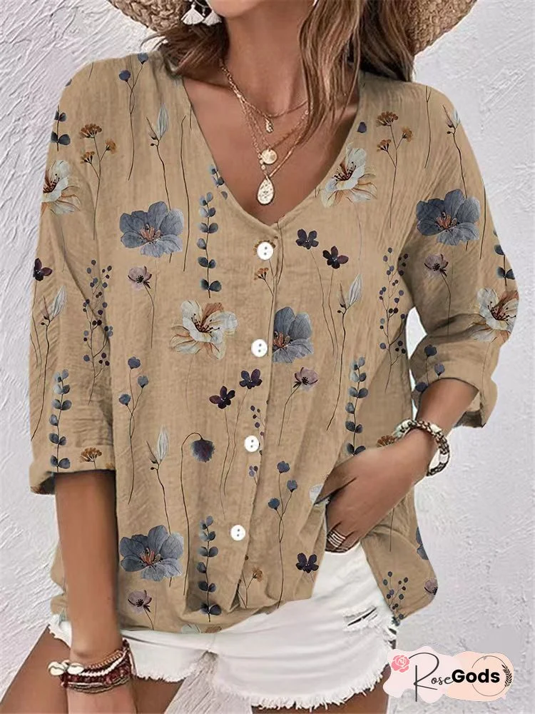 Women's Vintage Flower Casual Top