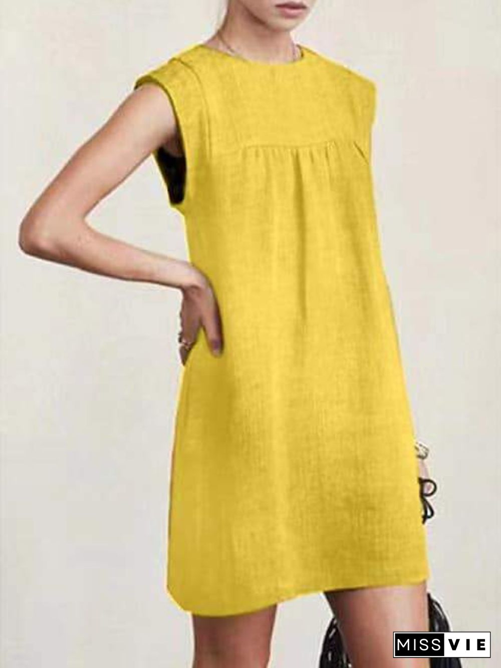 Women's Cotton Linen Sleeveless Dress Solid Color Dress Knee Length Summer Daily Wear