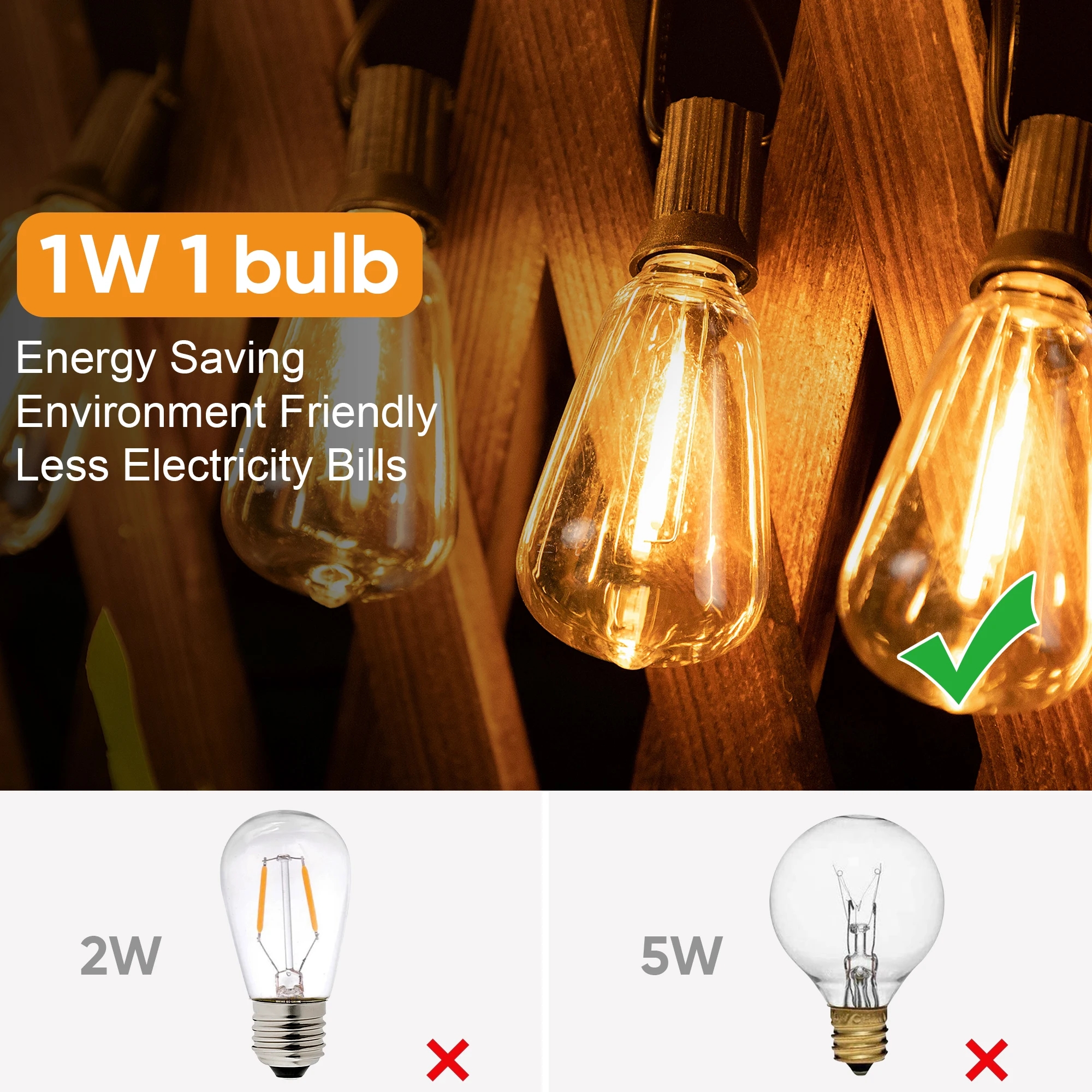 Tegooe LED Outdoor Dimmable String Lights - Shatterproof Weatherproof