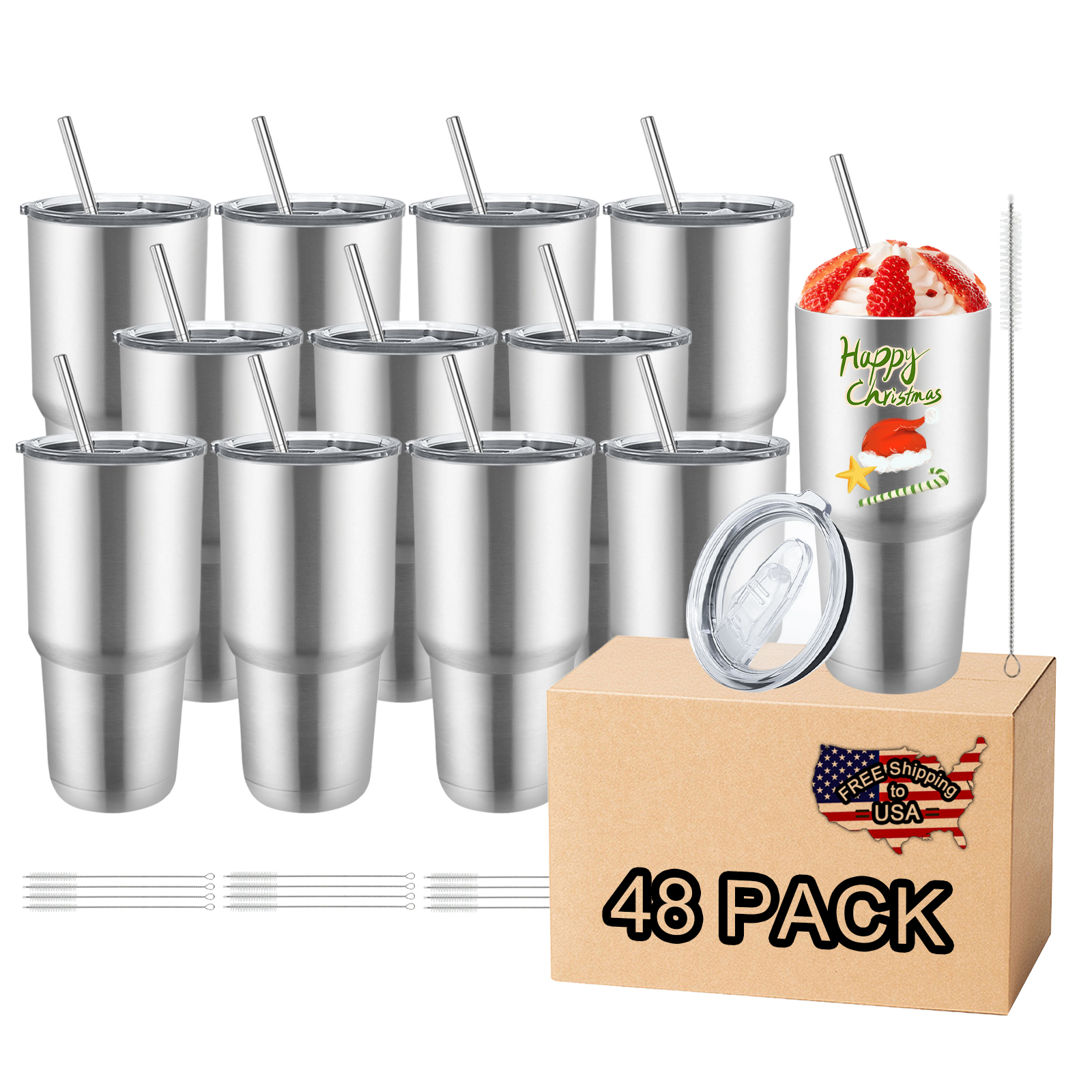 48 Pack Stainless Steel Insulated Tumblers, 30oz Double-Wall Vacuum Coffee  Travel Tumblers with Lids and Straws for Bulk DIY Gifts, Silver 239.00
