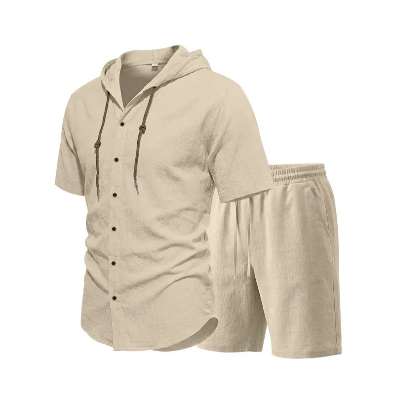 2026 Men’s Solid Color Casual Sports Set Minimalist Loose Hoodie Short Sleeve Zip Cardigan & Knee-Length Shorts Tracksuit