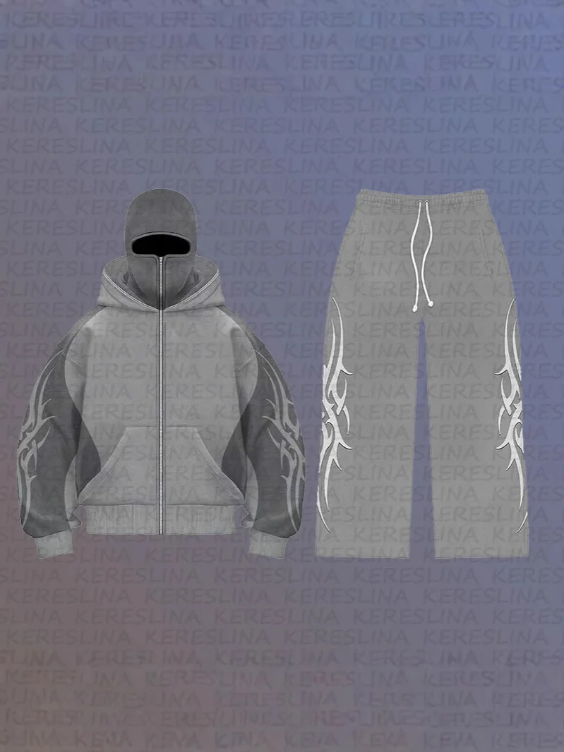 Athvotar Athvotar Street Color Double Hat Design Letter Hooded Cardigan Autumn And Winter Loose Y2K Sweater Set