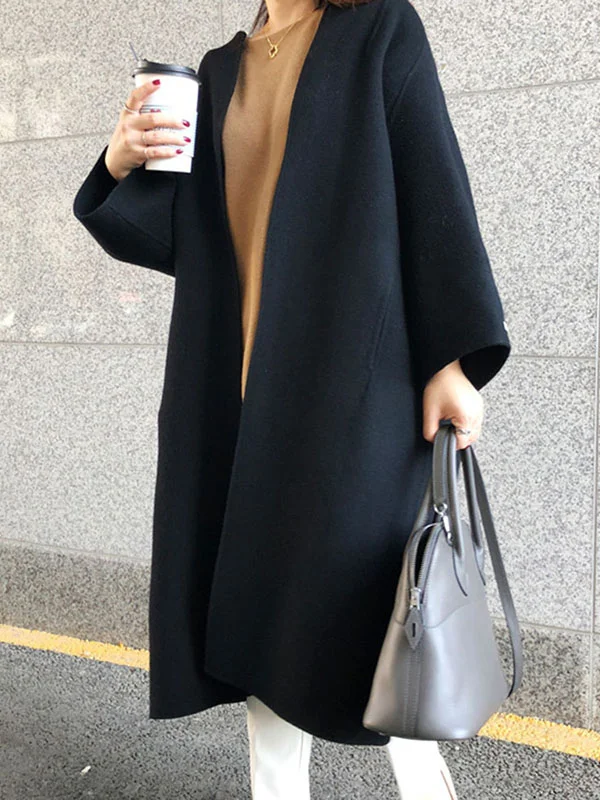 Elegant Collarless Woolen Coat: Long-Sleeved, Loose Fit, and Timelessly ...