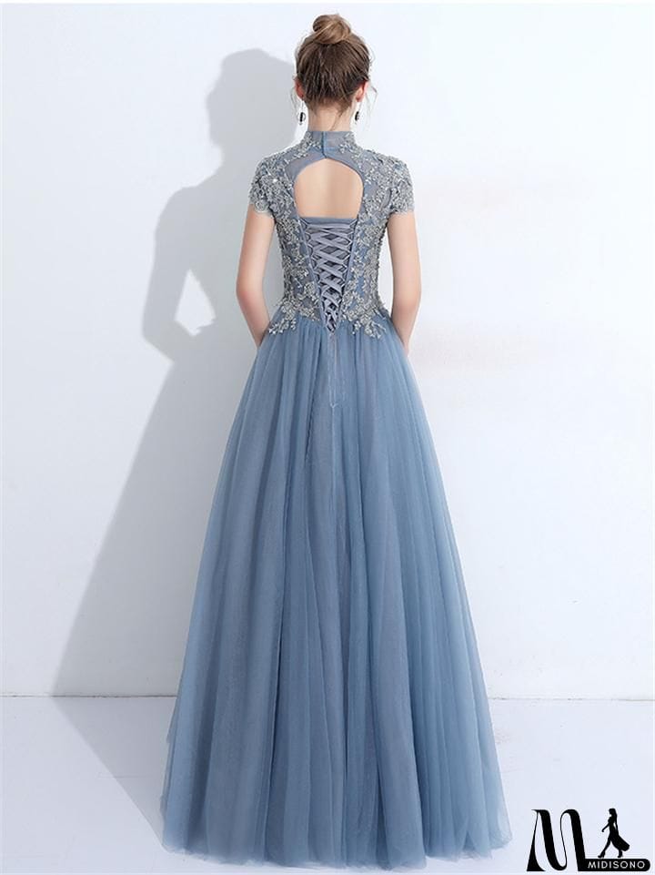 MidiSono - Gorgeous Applique Back Cutout Lace Ball Gown for Prom