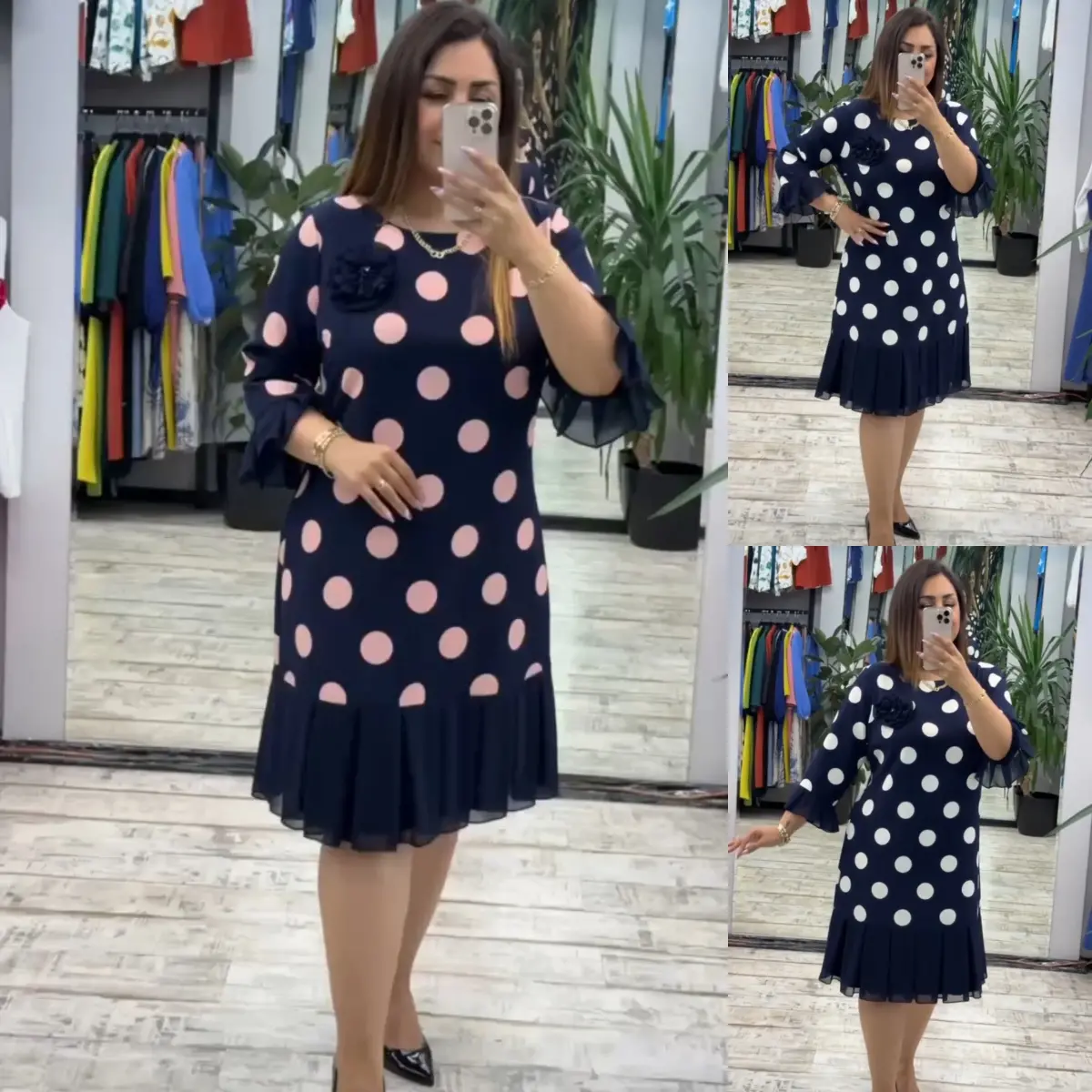 Vestido de menina patchwork plissado com bolinhas