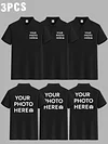 3pcs Men'S Customizable Black Shirts - Breathable Short Sleeve Polo Shirts with Personalized Photo/Logo Print, Comfortable Collar Design for Work Uniforms, Team Apparel & Gifts, All-Season Wear, Promotional Items, Classic Collar Design, Durable Fabric