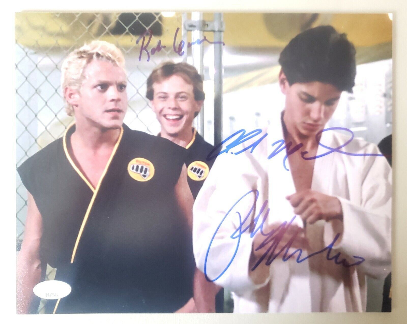 8X10 signed by Chad McQueen,Rob Garrison & Ralph Macchio in The Karate Kid. JSA