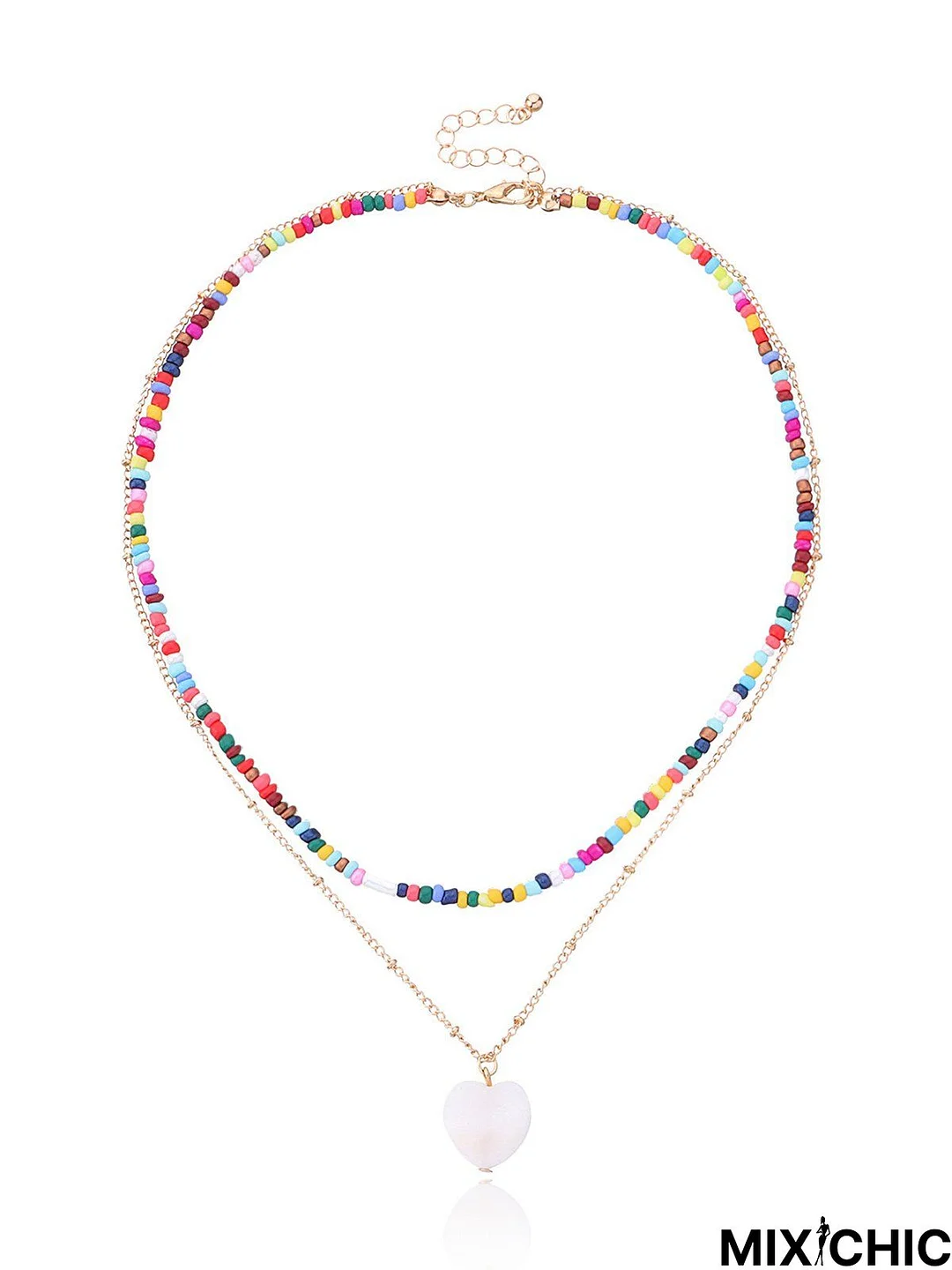 Colorful Beaded Heart Shell Necklace