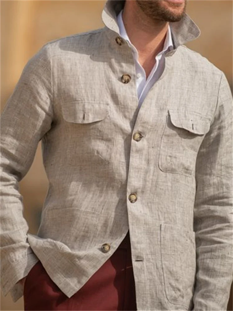 Men's Flap Pocket Washed Linen Blend Jacket