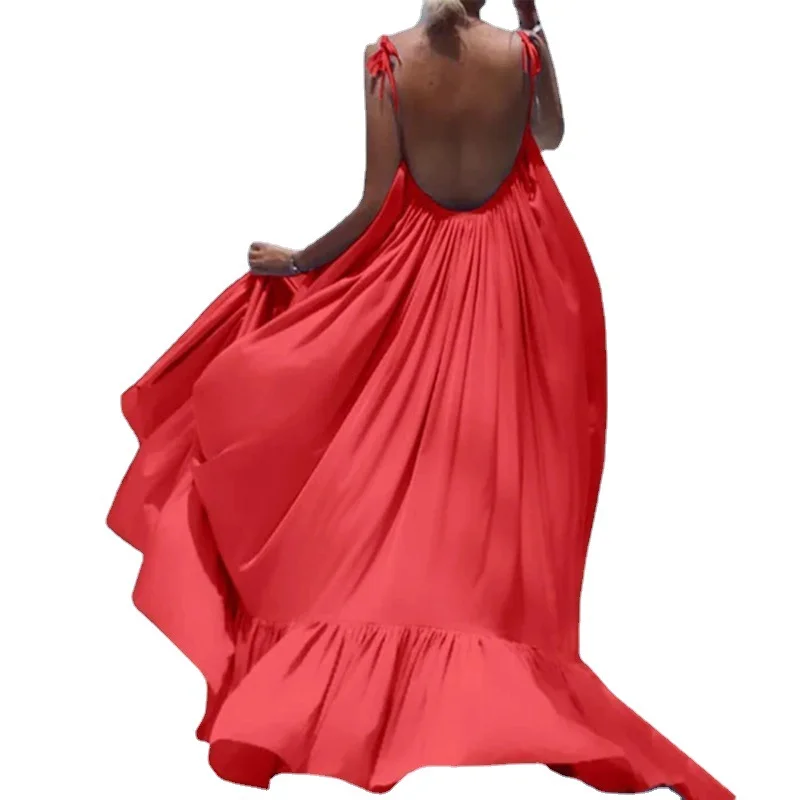 Uveng Uveng Pregnant Women's Beach Dress Sexy Slingless Long Dress Dress Woman