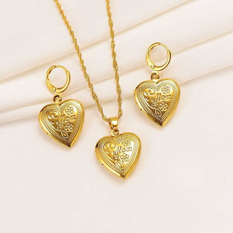Women Men heart Gold Plated Cross Crucifix Necklace earring Virgin Mary Necklace