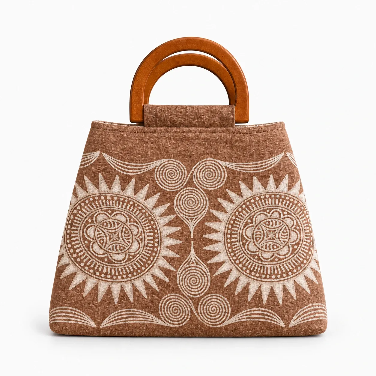 Persimmon-Dyed Sun Drum Wooden-Handle Handbag