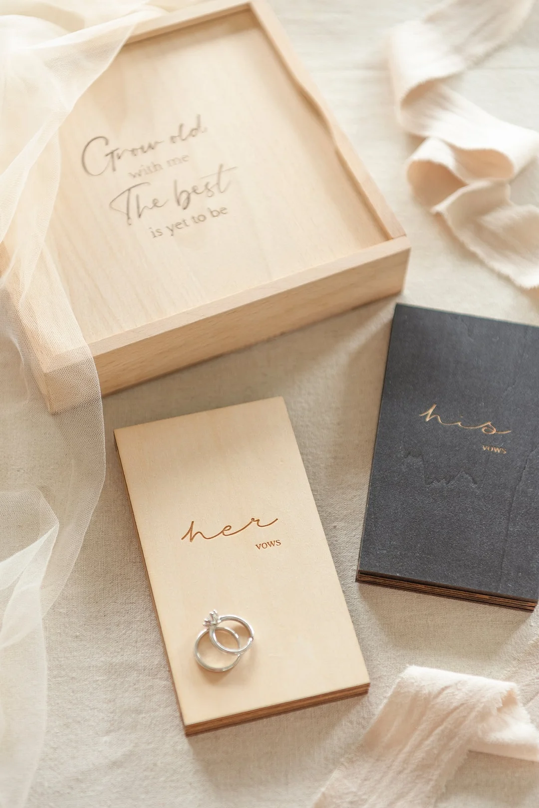 Wooden His & Her Vow Books With Keepsake