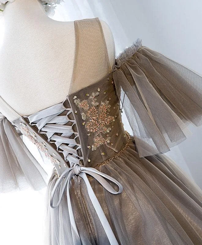 Cute Round Neck Tulle Lace Short Prom Dress