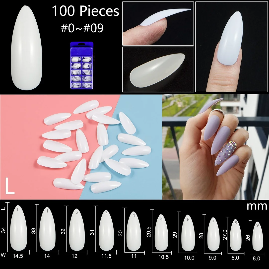 100pcs/set 10 Sizes Full Cover False Nail Tips Ballerina Coffin Fake Nails Square Stiletto French Acrylic Press On Nails-Nail Inspo