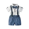 Baby Boy With Bow Hat Gentleman Striped Bow Bodysuit 2 Pcs Set