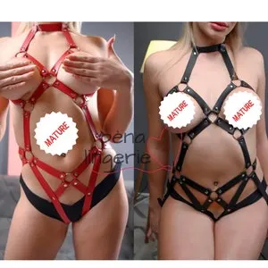 pornhint Pornhint Full Body Leather Harness Lingerie, Woman Body Harness, Leather Bondage Lingerie, Cage Bodysuit, Sexy Harness for Women