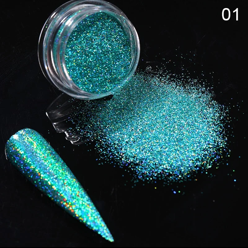 1 Box Iridescent Nail Powder Silver Black Colorful Glitter Sequins Gel Polish Flakes Nail Art Decoration For Manicure Pigment
