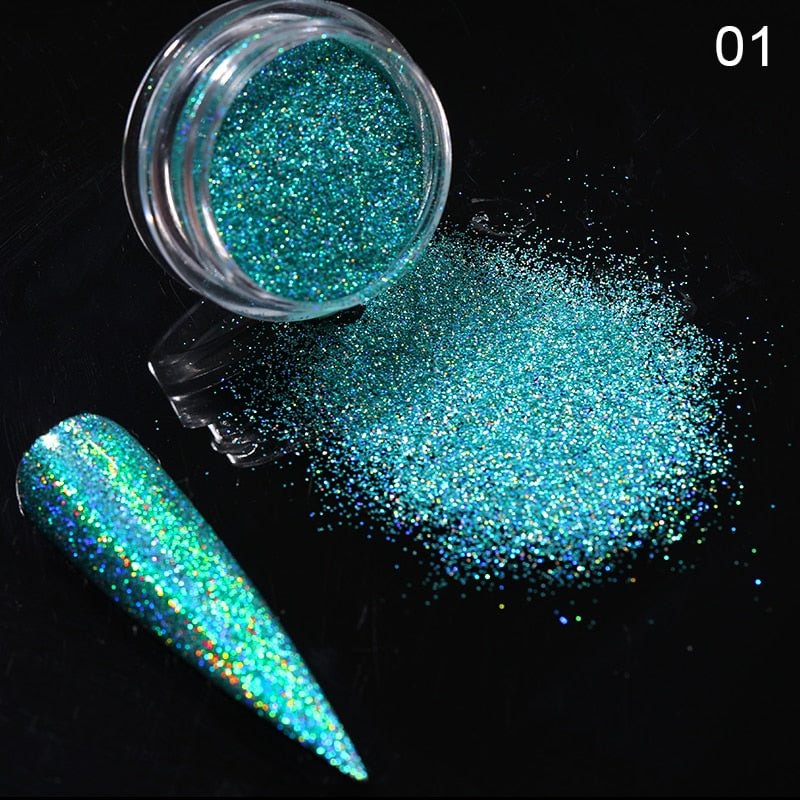 1 Box Iridescent Nail Powder Silver Black Colorful Glitter Sequins Gel Polish Flakes Nail Art Decoration For Manicure Pigment