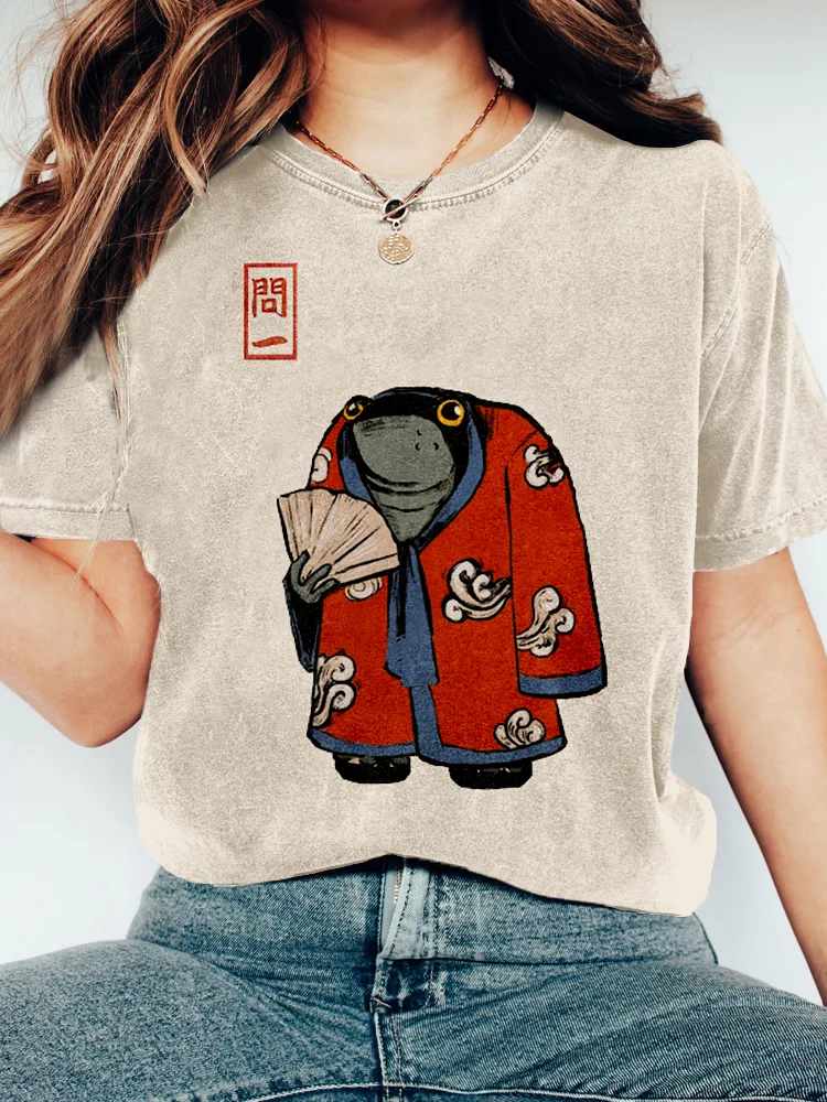 Funny Japanese Frog Art Vintage Washed T Shirt