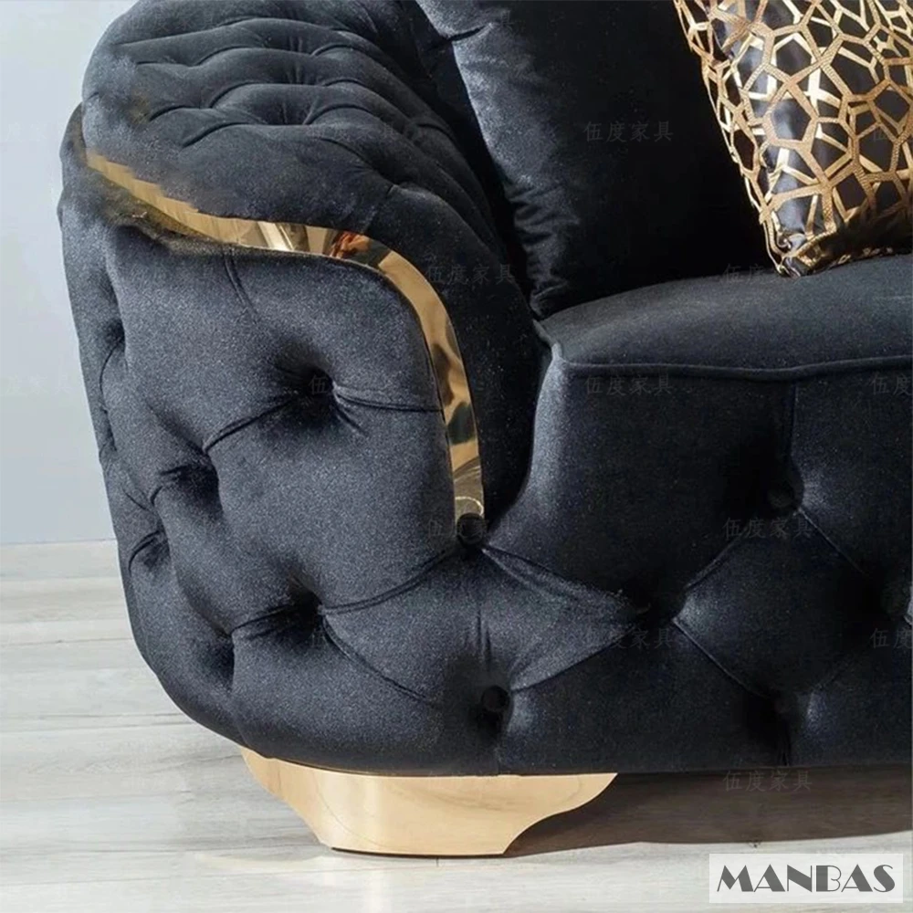 MANBAS Classic Chesterfield Sectional Sofa with Cloth Buttons and Fabric Modular Couch for Living Room Seating Home Furniture