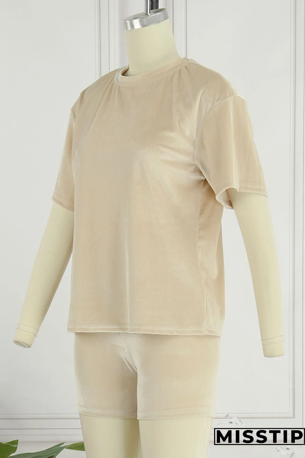 Black Casual Solid Basic O Neck Short Sleeve Two Pieces