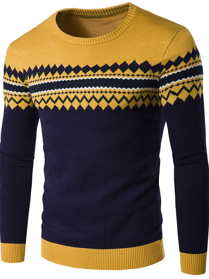 Men's Round Neck Color Matching Knitted Wool Sweater