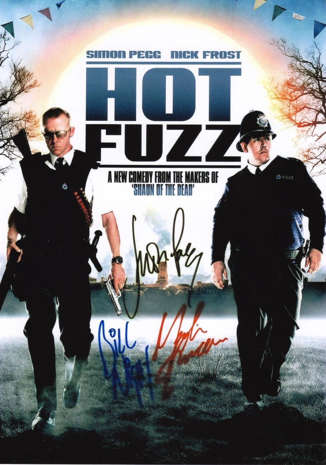 HOT FUZZ CAST OF 3 AUTOGRAPH SIGNED PP Photo Poster painting POSTER