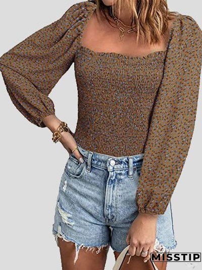 Blouses Square Neck Long Sleeves Slim Blouse for Women