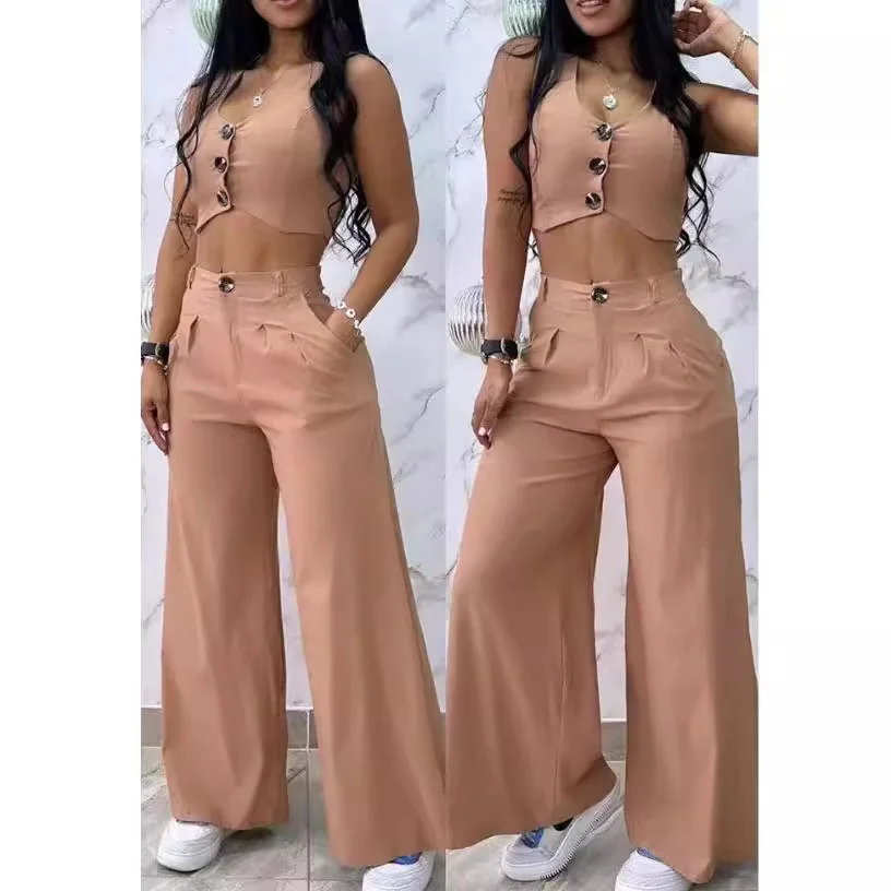 Uveng Uveng New Fashion Khaki Short Vest Vest Suit Casual Wide-Leg Pants