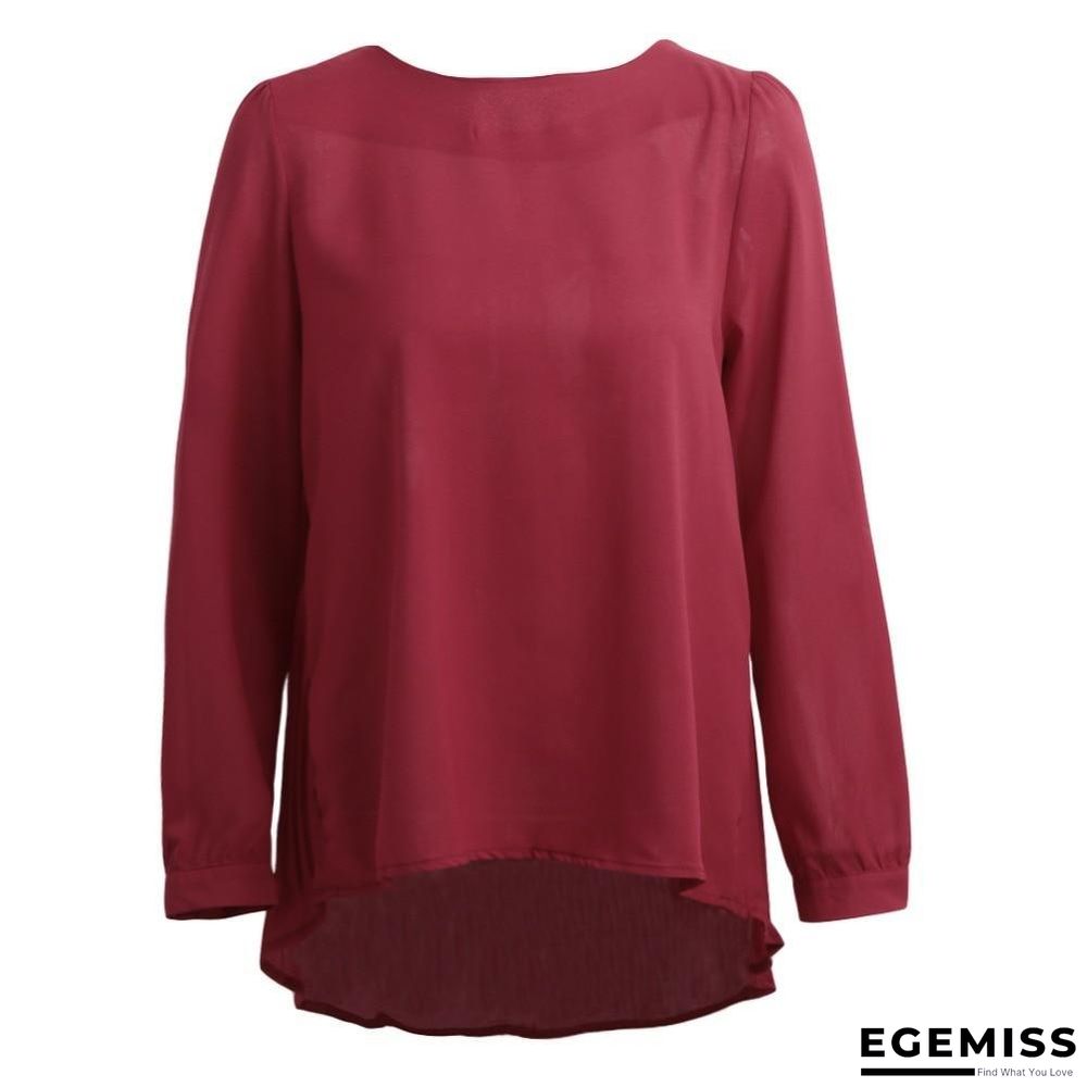 Chiffon Blouse Pleated Back Long Sleeve Asymmetric Shirt Loose Casual Plus Size Tops | EGEMISS