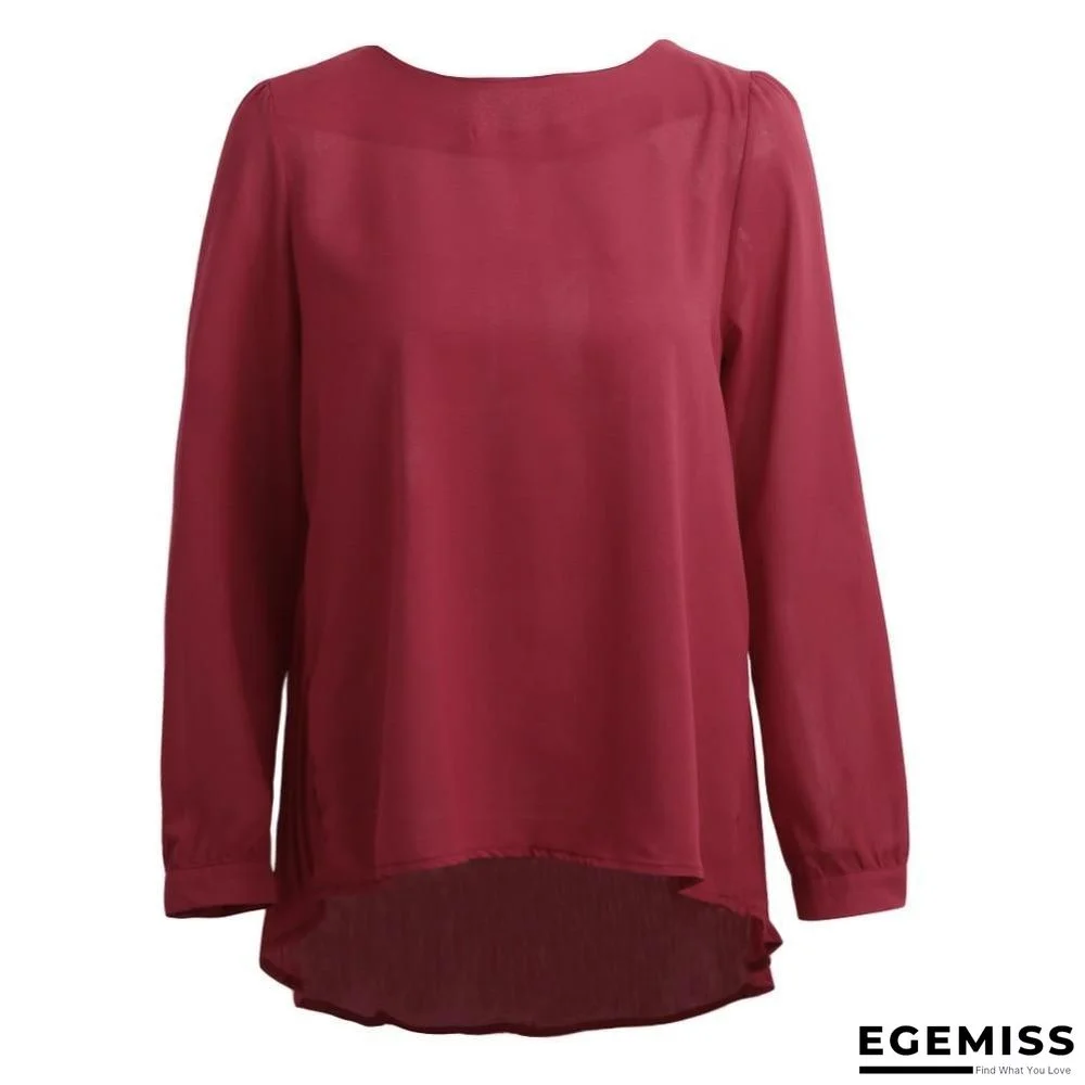 Chiffon Blouse Pleated Back Long Sleeve Asymmetric Shirt Loose Casual Plus Size Tops | EGEMISS