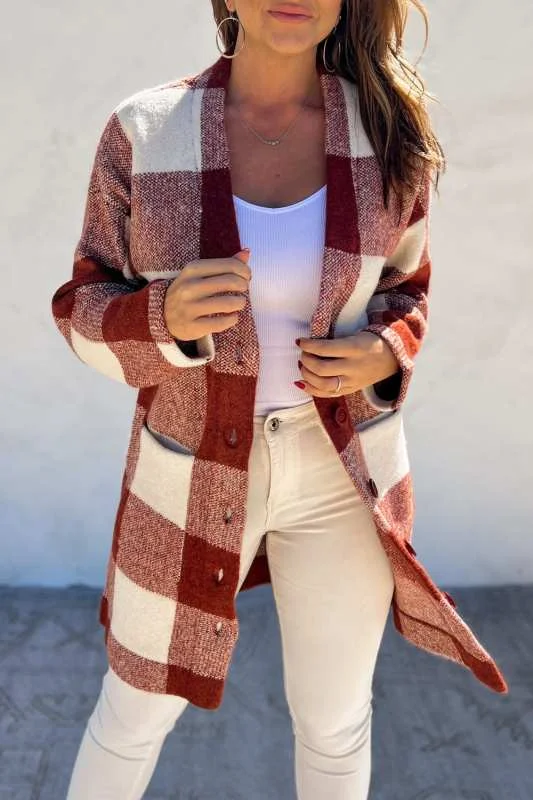 Winter buffalo check contrast color long cardigan